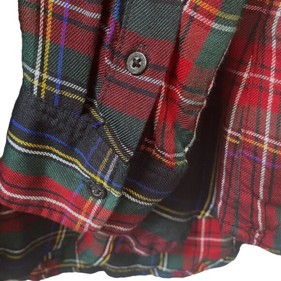 LAUREN RALPH LAUREN Womens Plaid Shirt Medium Petite Button up Crest Blouse Long - Picture 8 of 11